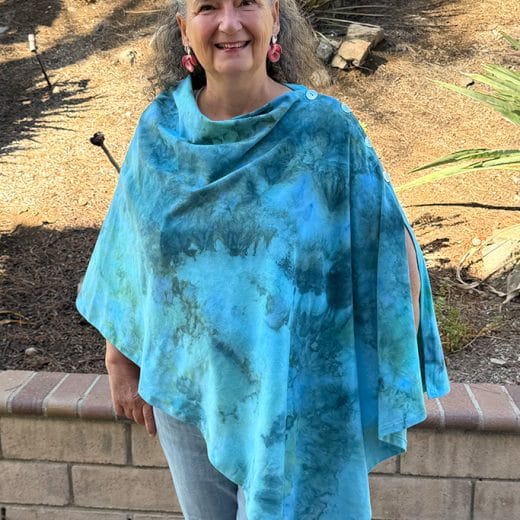 Turquoise and teal handmade and hand dyed women's poncho