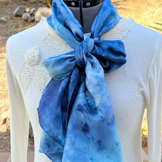 Unique hand dyed women's blue silk scarf